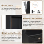 83.4'Tall Bookshelf, Modern Bookcase with 2 Glass Doors and 1 Drawer,Storage Bookcase with Open Shelves for Living Room,Home Office,Black