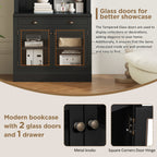 83.4'Tall Bookshelf, Modern Bookcase with 2 Glass Doors and 1 Drawer,Storage Bookcase with Open Shelves for Living Room,Home Office,Black