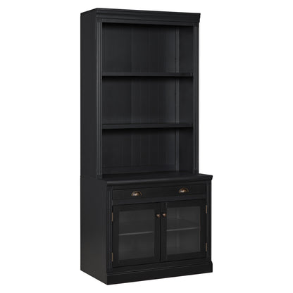 83.4'Tall Bookshelf, Modern Bookcase with 2 Glass Doors and 1 Drawer,Storage Bookcase with Open Shelves for Living Room,Home Office,Black