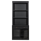 83.4'Tall Bookshelf, Modern Bookcase with 2 Glass Doors and 1 Drawer,Storage Bookcase with Open Shelves for Living Room,Home Office,Black