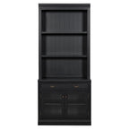 83.4'Tall Bookshelf, Modern Bookcase with 2 Glass Doors and 1 Drawer,Storage Bookcase with Open Shelves for Living Room,Home Office,Black