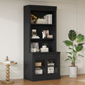 83.4'Tall Bookshelf, Modern Bookcase with 2 Glass Doors and 1 Drawer,Storage Bookcase with Open Shelves for Living Room,Home Office,Black