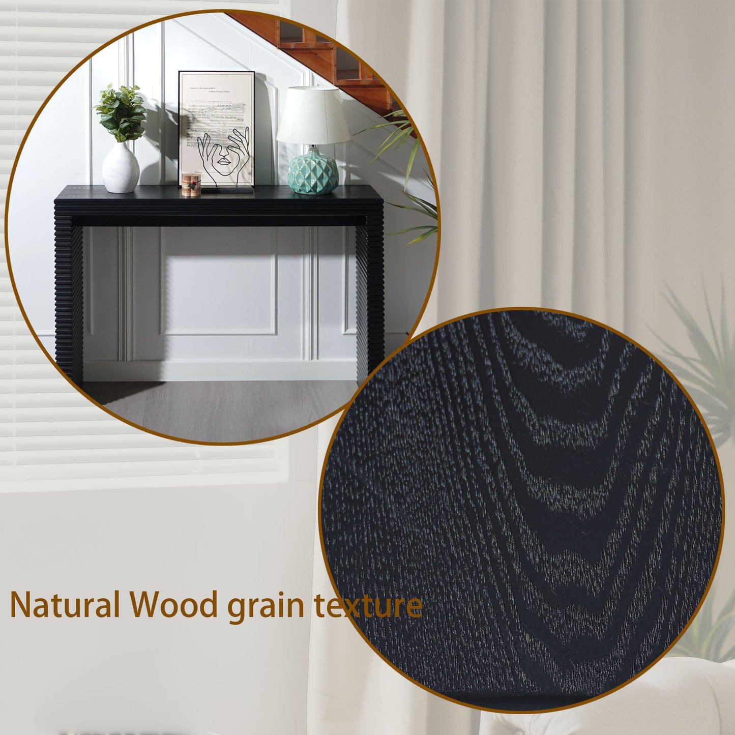 Modern Black Console Table with Ribbed Design,Wood Console Table, 47' W entryway table,Black Entry Table Narrow Console Table, Modern Hallway Table, Modern Sofa Table, Living Room Table