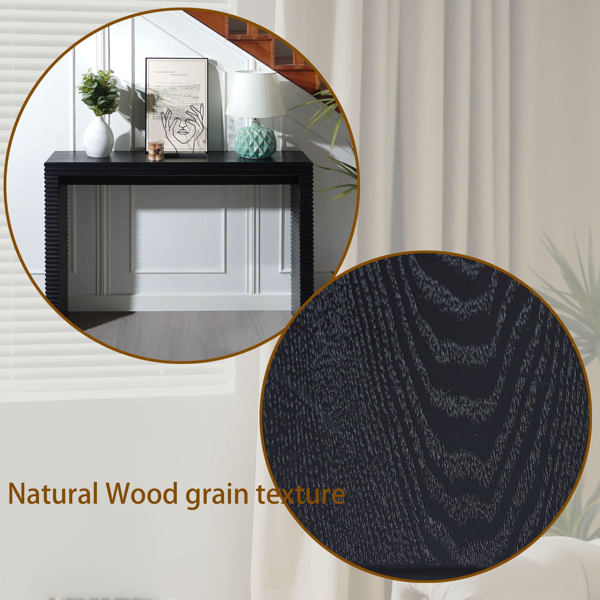 Modern Black Console Table with Ribbed Design,Wood Console Table, 47' W entryway table,Black Entry Table Narrow Console Table, Modern Hallway Table, Modern Sofa Table, Living Room Table