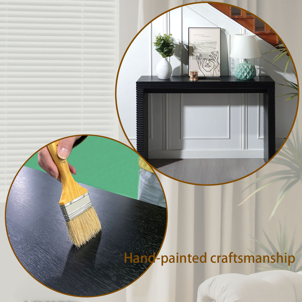 Modern Black Console Table with Ribbed Design,Wood Console Table, 47' W entryway table,Black Entry Table Narrow Console Table, Modern Hallway Table, Modern Sofa Table, Living Room Table