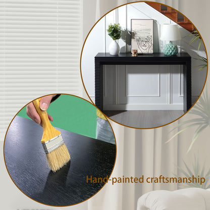 Modern Black Console Table with Ribbed Design,Wood Console Table, 47' W entryway table,Black Entry Table Narrow Console Table, Modern Hallway Table, Modern Sofa Table, Living Room Table