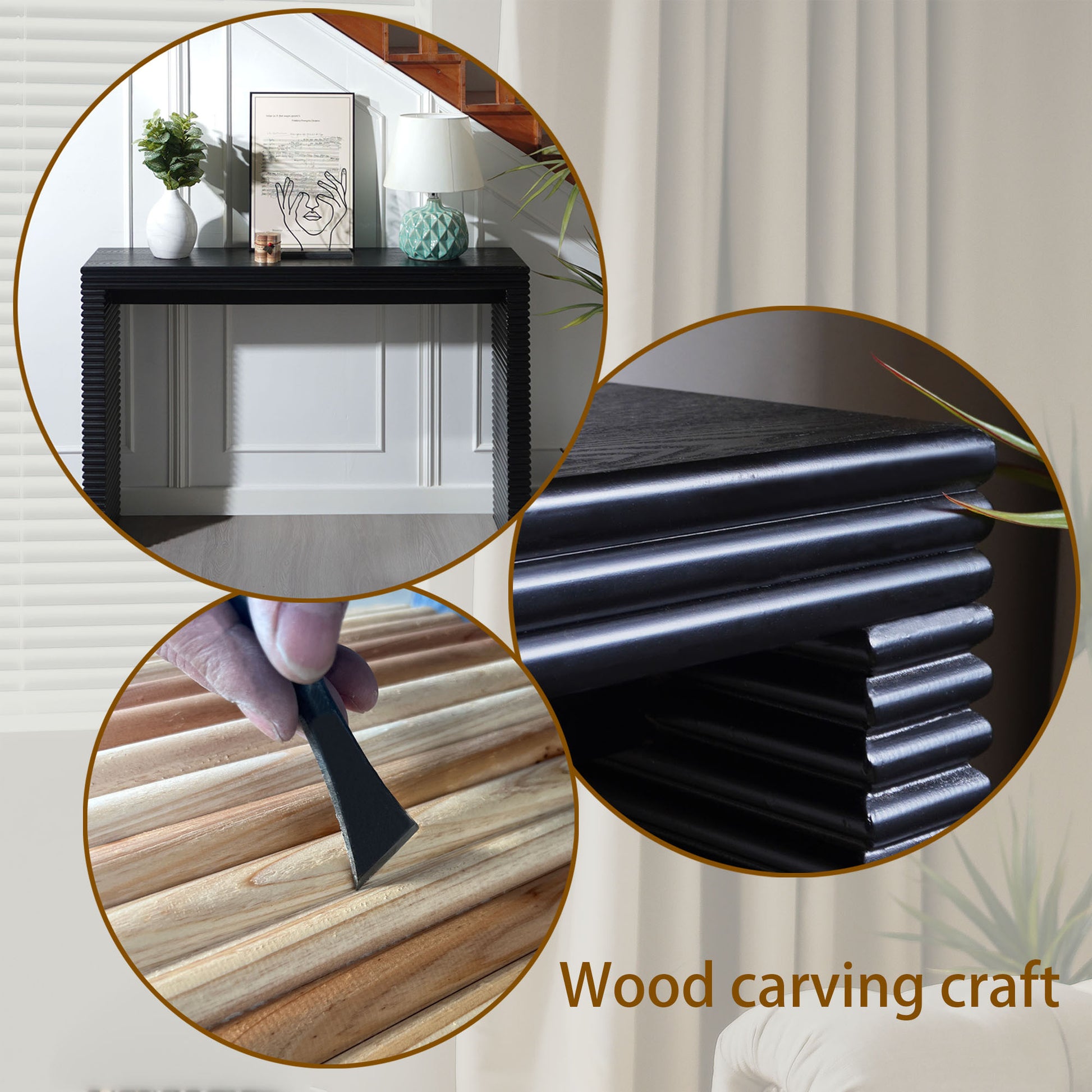 Modern Black Console Table with Ribbed Design,Wood Console Table, 47' W entryway table,Black Entry Table Narrow Console Table, Modern Hallway Table, Modern Sofa Table, Living Room Table