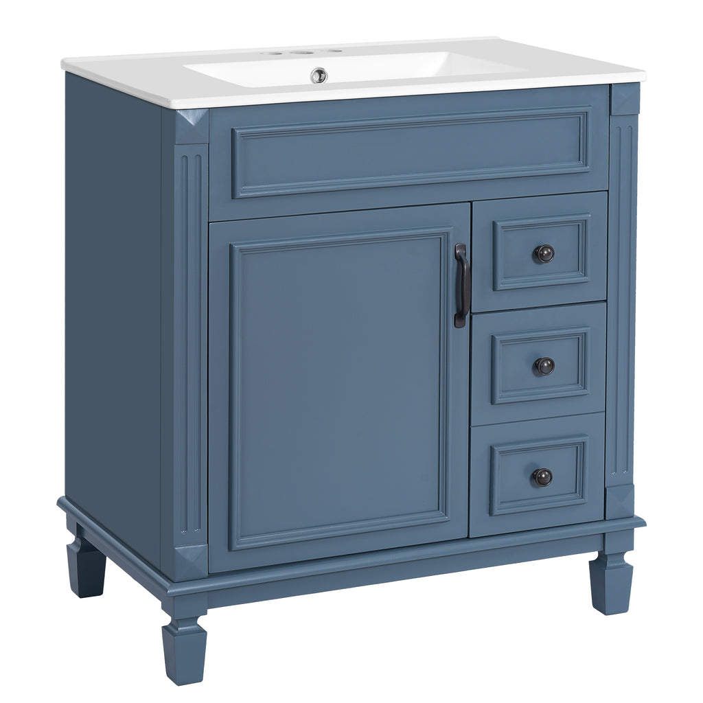 30' Bathroom Vanity with Ceramic Sink, Small Bathroom Sink Cabinet, Modern Cabinet with 2 Drawers and Adjustable Shelf