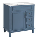 30' Bathroom Vanity with Ceramic Sink, Small Bathroom Sink Cabinet, Modern Cabinet with 2 Drawers and Adjustable Shelf