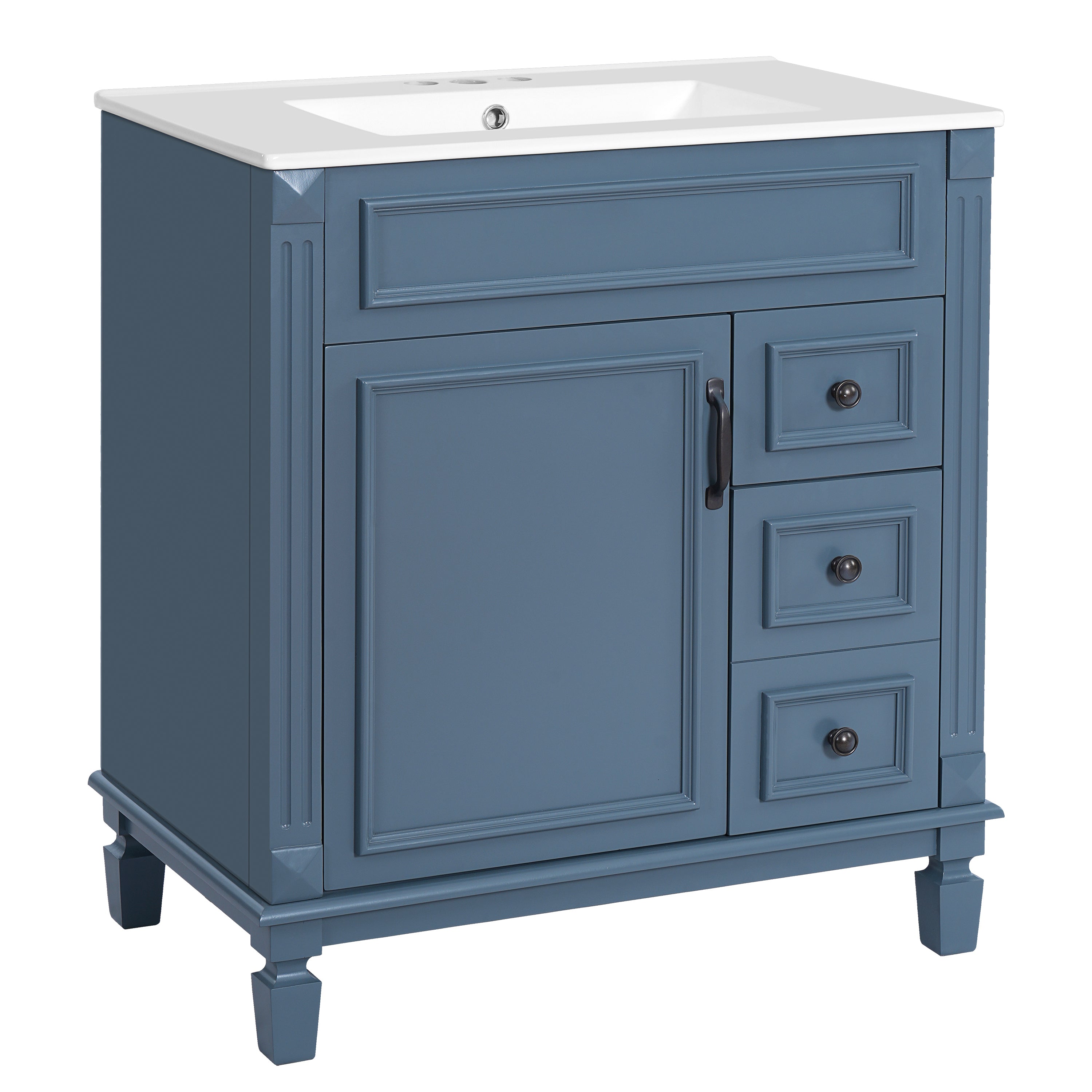 30' Bathroom Vanity with Ceramic Sink, Small Bathroom Sink Cabinet, Modern Cabinet with 2 Drawers and Adjustable Shelf