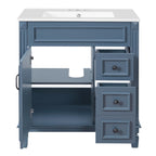 30' Bathroom Vanity with Ceramic Sink, Small Bathroom Sink Cabinet, Modern Cabinet with 2 Drawers and Adjustable Shelf