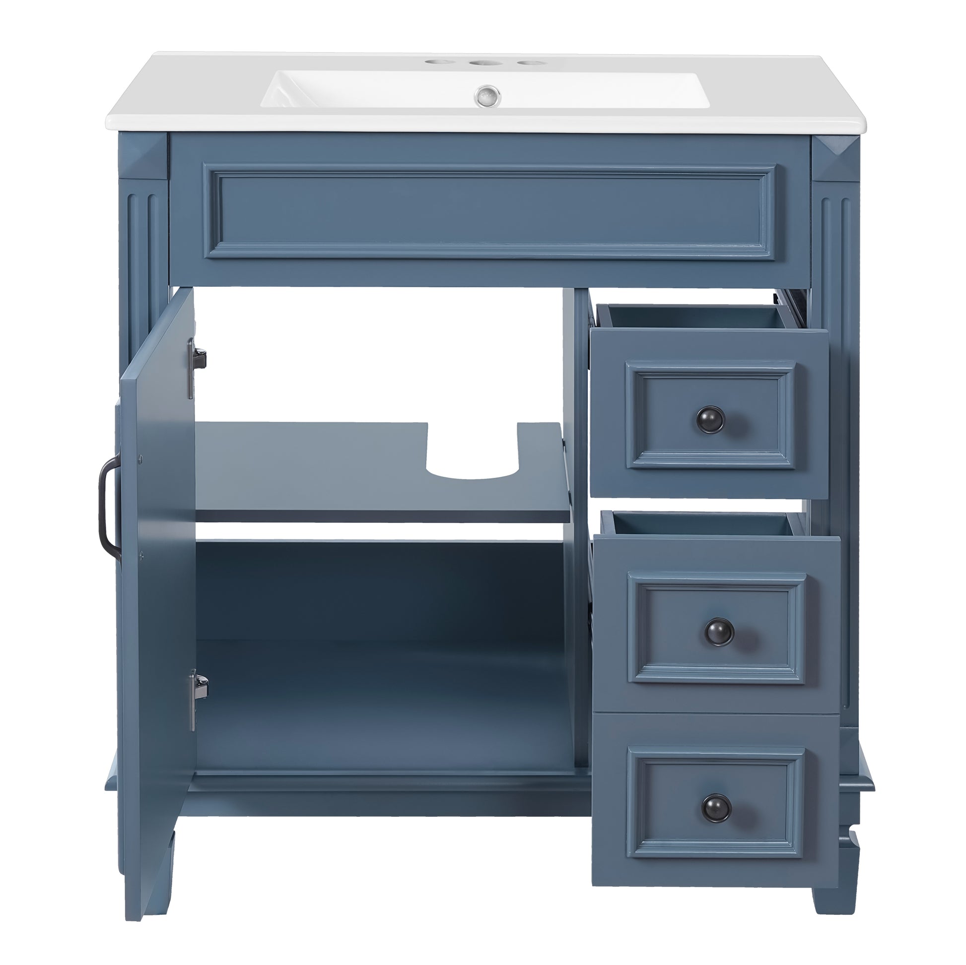 30' Bathroom Vanity with Ceramic Sink, Small Bathroom Sink Cabinet, Modern Cabinet with 2 Drawers and Adjustable Shelf