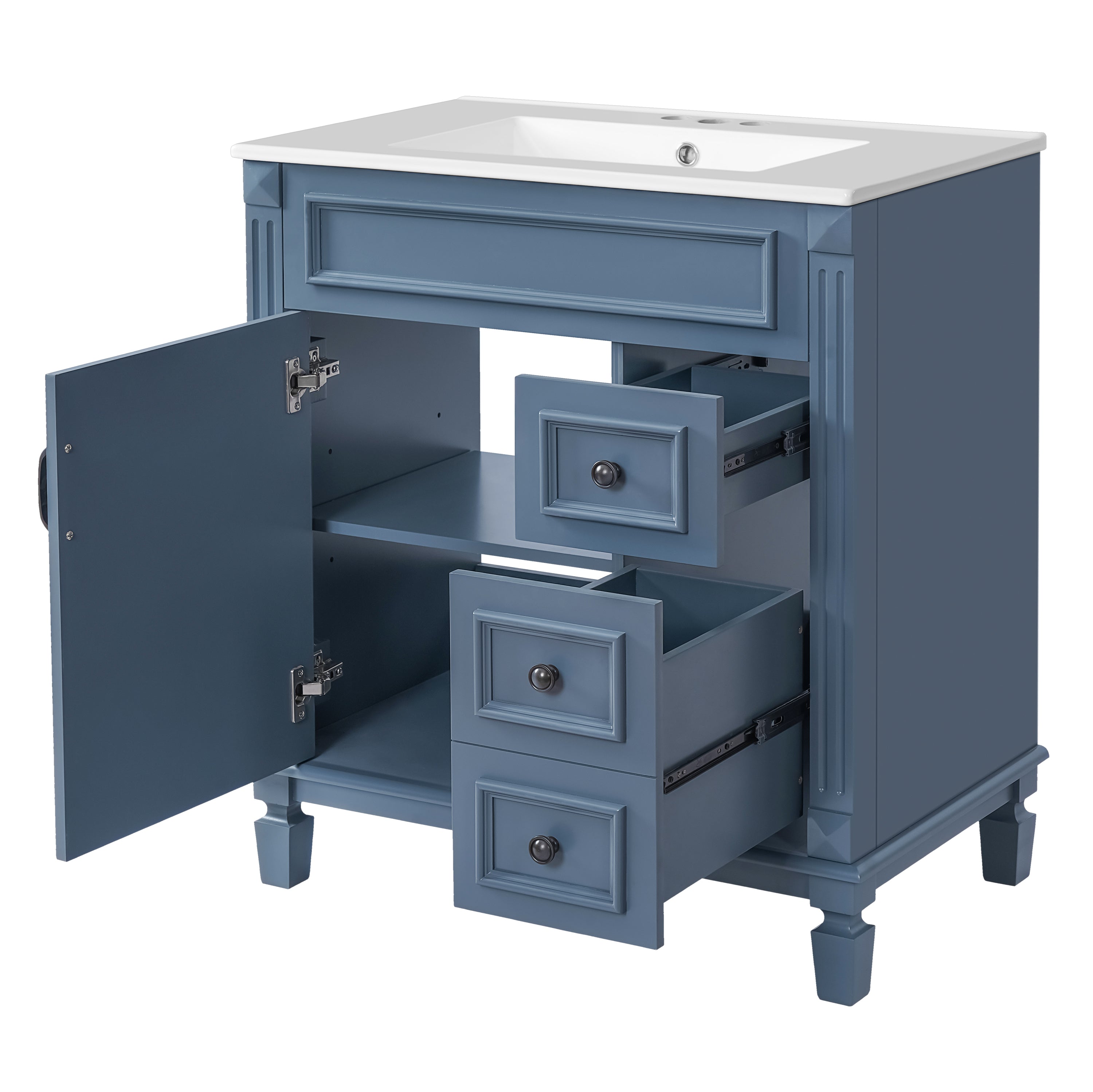 30' Bathroom Vanity with Ceramic Sink, Small Bathroom Sink Cabinet, Modern Cabinet with 2 Drawers and Adjustable Shelf