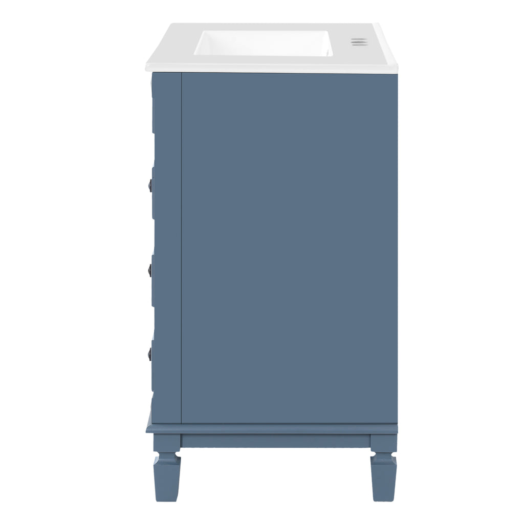 30' Bathroom Vanity with Ceramic Sink, Small Bathroom Sink Cabinet, Modern Cabinet with 2 Drawers and Adjustable Shelf