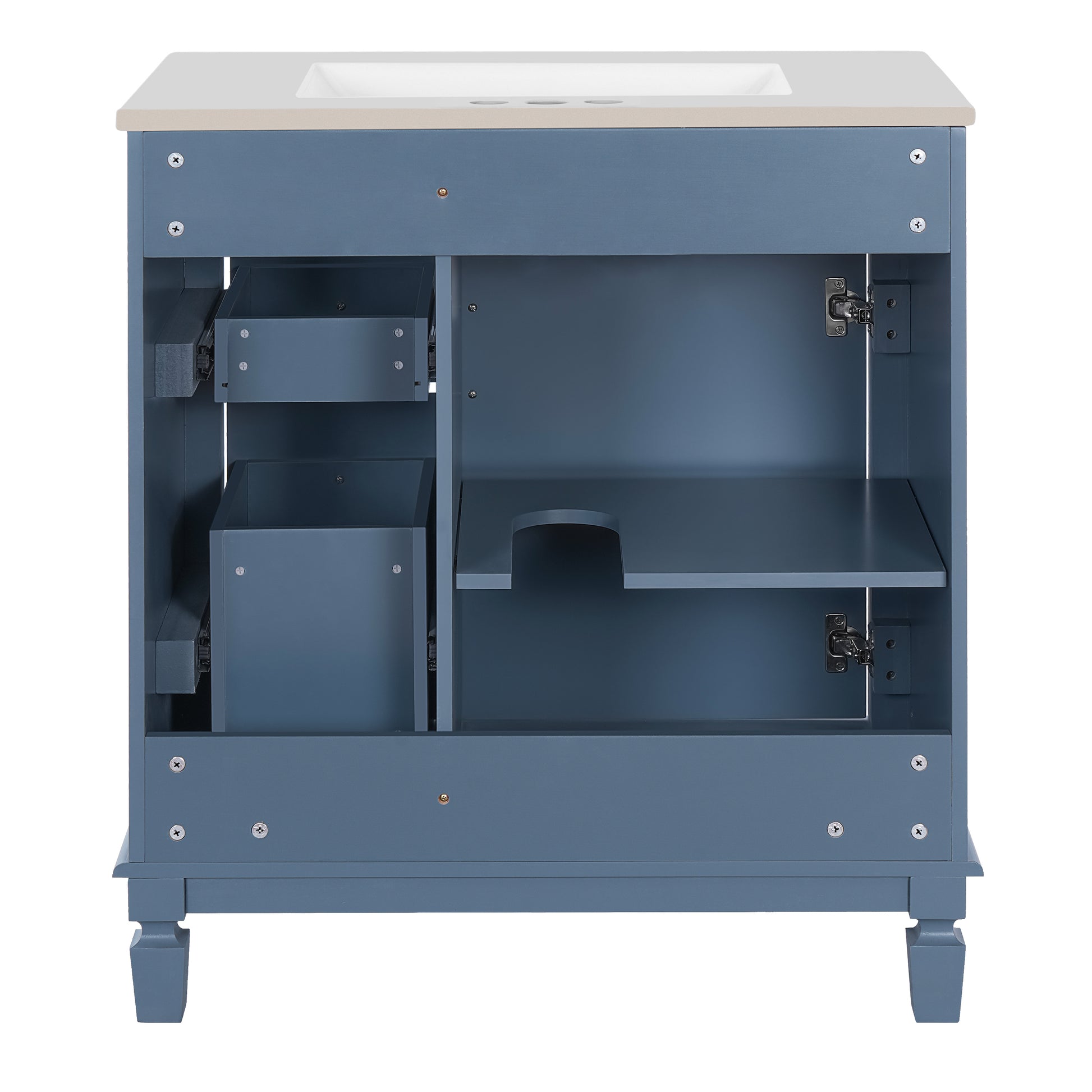 30' Bathroom Vanity with Ceramic Sink, Small Bathroom Sink Cabinet, Modern Cabinet with 2 Drawers and Adjustable Shelf