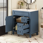 30' Bathroom Vanity with Ceramic Sink, Small Bathroom Sink Cabinet, Modern Cabinet with 2 Drawers and Adjustable Shelf