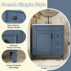 30' Bathroom Vanity with Ceramic Sink, Small Bathroom Sink Cabinet, Modern Cabinet with 2 Drawers and Adjustable Shelf