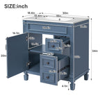 30' Bathroom Vanity with Ceramic Sink, Small Bathroom Sink Cabinet, Modern Cabinet with 2 Drawers and Adjustable Shelf