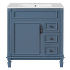 30' Bathroom Vanity with Ceramic Sink, Small Bathroom Sink Cabinet, Modern Cabinet with 2 Drawers and Adjustable Shelf