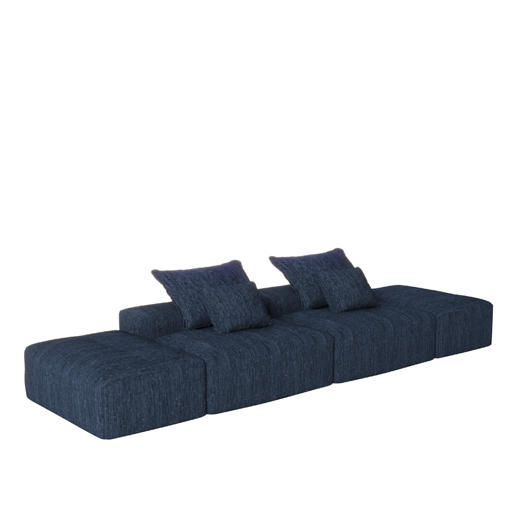 Modern Oversized Modular Sectional Sofa with 2 Ottoman and 2 seat,Sparkling Chenille Fabric Soft Cushion Sofa with 4 Pillows,4 PCS DIY Combination Tufted Sofa,No Assembly Required,BLUE
