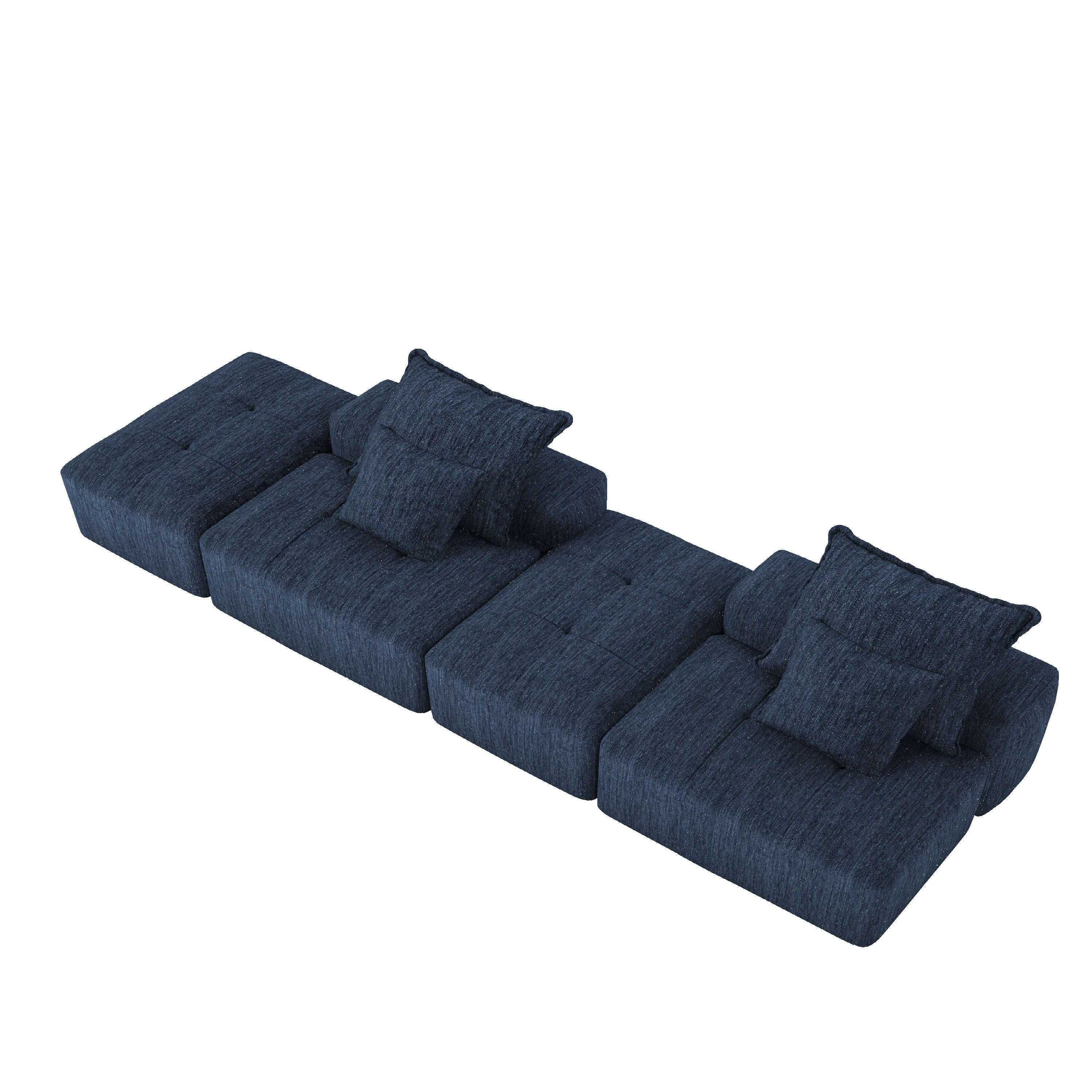 Modern Oversized Modular Sectional Sofa with 2 Ottoman and 2 seat,Sparkling Chenille Fabric Soft Cushion Sofa with 4 Pillows,4 PCS DIY Combination Tufted Sofa,No Assembly Required,BLUE