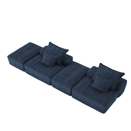 Modern Oversized Modular Sectional Sofa with 2 Ottoman and 2 seat,Sparkling Chenille Fabric Soft Cushion Sofa with 4 Pillows,4 PCS DIY Combination Tufted Sofa,No Assembly Required,BLUE