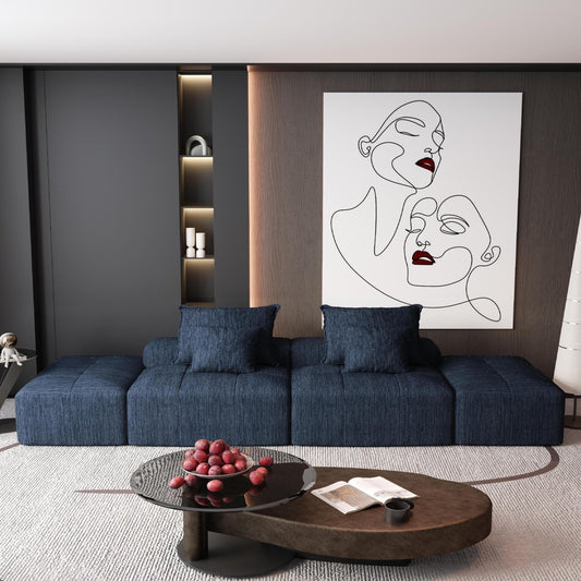 Modern Oversized Modular Sectional Sofa with 2 Ottoman and 2 seat,Sparkling Chenille Fabric Soft Cushion Sofa with 4 Pillows,4 PCS DIY Combination Tufted Sofa,No Assembly Required,BLUE