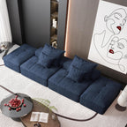 Modern Oversized Modular Sectional Sofa with 2 Ottoman and 2 seat,Sparkling Chenille Fabric Soft Cushion Sofa with 4 Pillows,4 PCS DIY Combination Tufted Sofa,No Assembly Required,BLUE