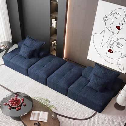 Modern Oversized Modular Sectional Sofa with 2 Ottoman and 2 seat,Sparkling Chenille Fabric Soft Cushion Sofa with 4 Pillows,4 PCS DIY Combination Tufted Sofa,No Assembly Required,BLUE