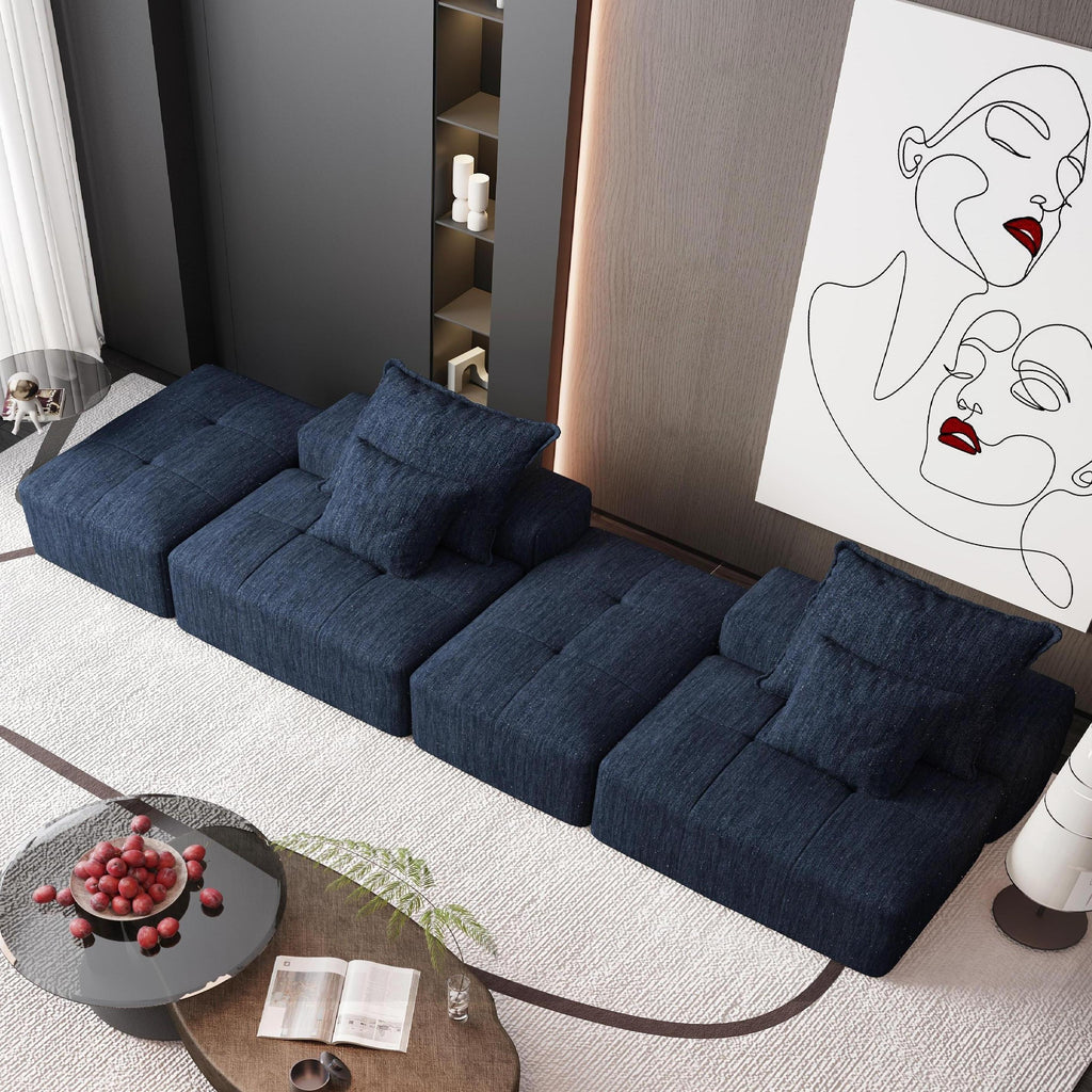 Modern Oversized Modular Sectional Sofa with 2 Ottoman and 2 seat,Sparkling Chenille Fabric Soft Cushion Sofa with 4 Pillows,4 PCS DIY Combination Tufted Sofa,No Assembly Required,BLUE