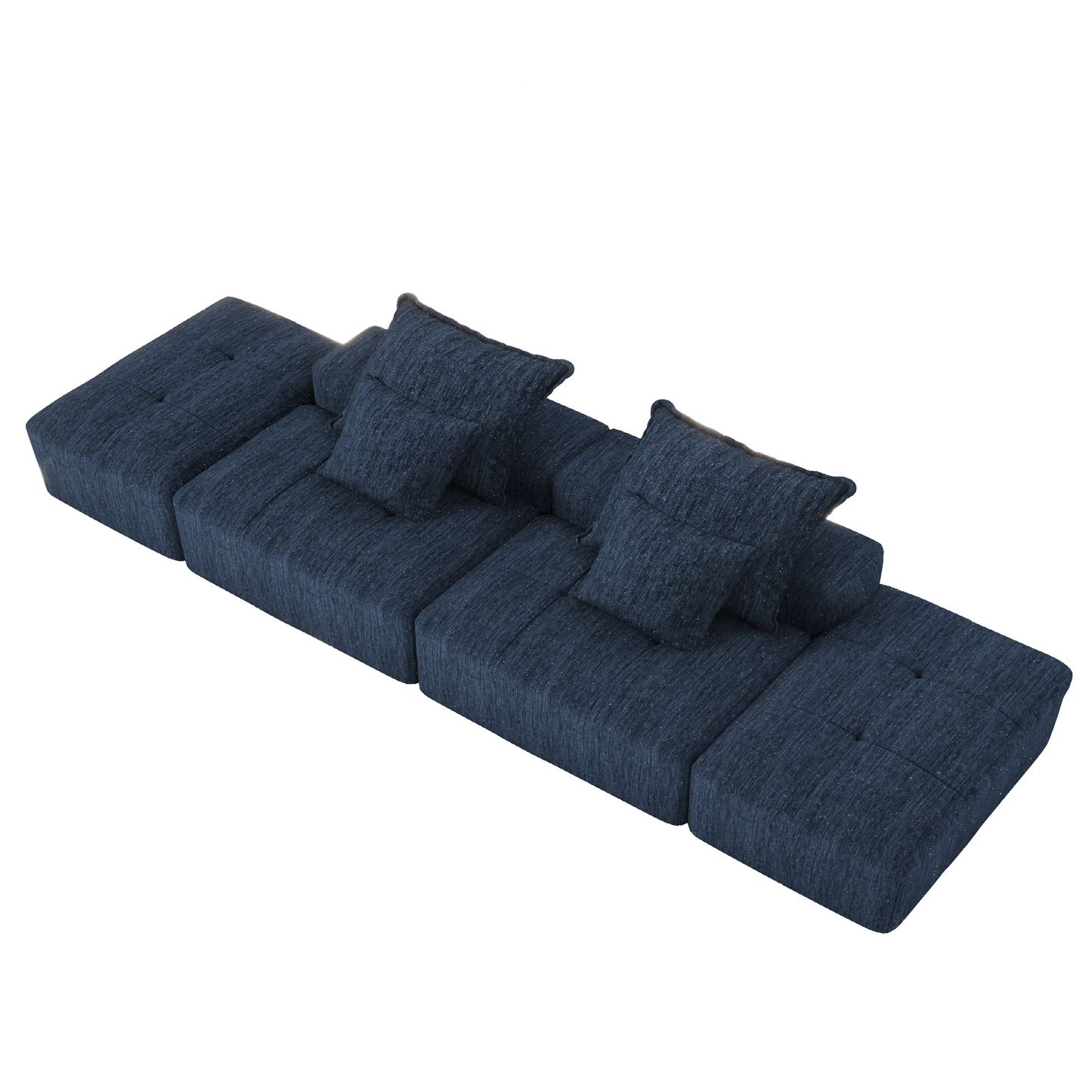 Modern Oversized Modular Sectional Sofa with 2 Ottoman and 2 seat,Sparkling Chenille Fabric Soft Cushion Sofa with 4 Pillows,4 PCS DIY Combination Tufted Sofa,No Assembly Required,BLUE