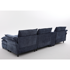 [NEW ARRIVED] [VIDEO PROVIDED]U Shaped Modular Sectional Sofa,Storage Console & Wireless Charging,2 Cup Holders,Bluetooth Speakers,2 Movable Footstools,Adjustable handrail,Movable seat,Chenille,Blue Sectional Sofa