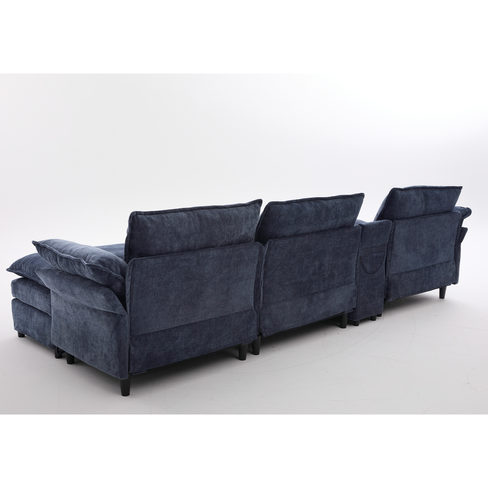 [NEW ARRIVED] [VIDEO PROVIDED]U Shaped Modular Sectional Sofa,Storage Console & Wireless Charging,2 Cup Holders,Bluetooth Speakers,2 Movable Footstools,Adjustable handrail,Movable seat,Chenille,Blue Sectional Sofa
