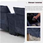 [NEW ARRIVED] [VIDEO PROVIDED]U Shaped Modular Sectional Sofa,Storage Console & Wireless Charging,2 Cup Holders,Bluetooth Speakers,2 Movable Footstools,Adjustable handrail,Movable seat,Chenille,Blue Sectional Sofa