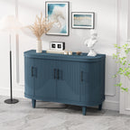 Modern Curved Sideboard 47.2-Inch Decorative Storage Cabinet Wooden Console Table Coffee Bar Cabinet with 4 Doors and Adjustable Interior Shelves for Living Room, Kitchen, Bedroom, Hallway (Blue)