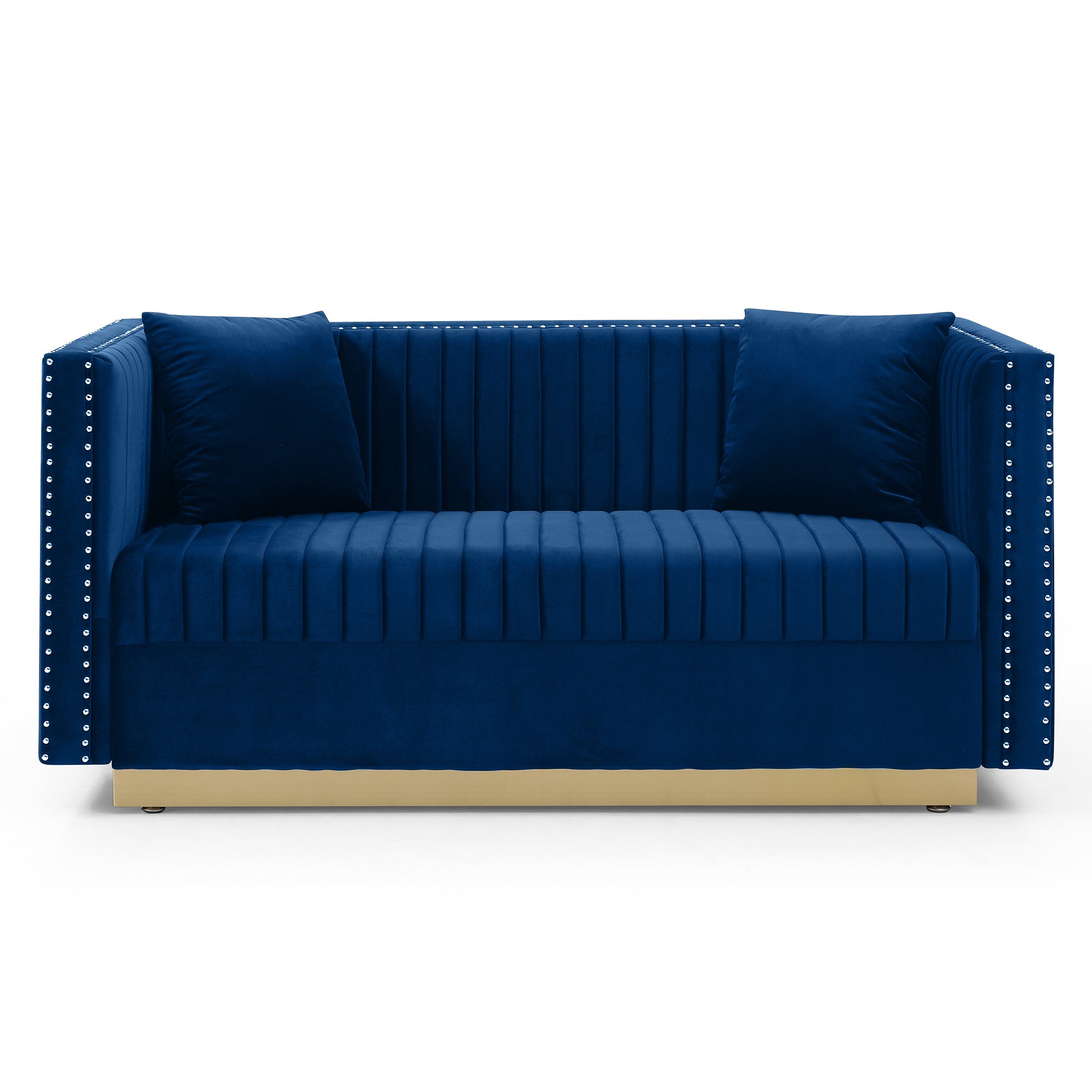 Contemporary Vertical Channel Tufted Velvet Sofa Loveseat Modern Upholstered 2 Seater Couch for Living Room Apartment with 2 pillows,Blue