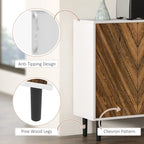 HOMCOM Modern Kitchen Sideboard Buffet Cabinet with Adjustable Shelves, 48" Coffee Bar Cabinet with Chevron Doors and Pine Wood Legs, Brown