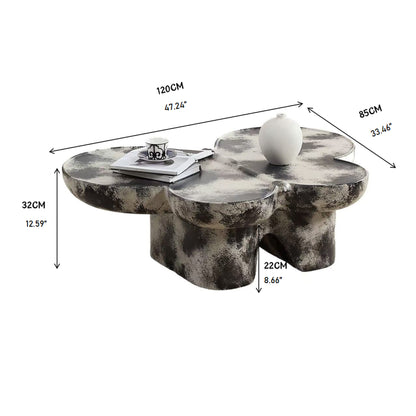Butterfly design style, coffee table, imitation natural limestone material, suitable for living room/office, fiberglass, black and beige combination.