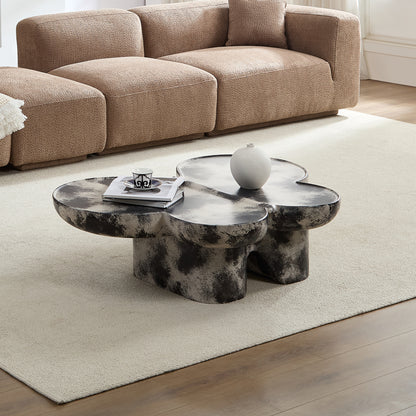 Butterfly design style, coffee table, imitation natural limestone material, suitable for living room/office, fiberglass, black and beige combination.