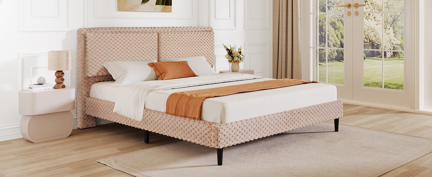 Simple Modern Camel Plush Soft Bed Comfortable Backrest Bedroom Bed,King Bed Frame