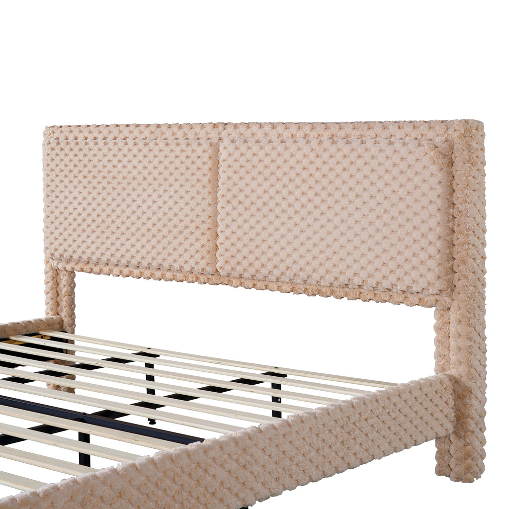 Simple Modern Camel Plush Soft Bed Comfortable Backrest Bedroom Bed,King Bed Frame