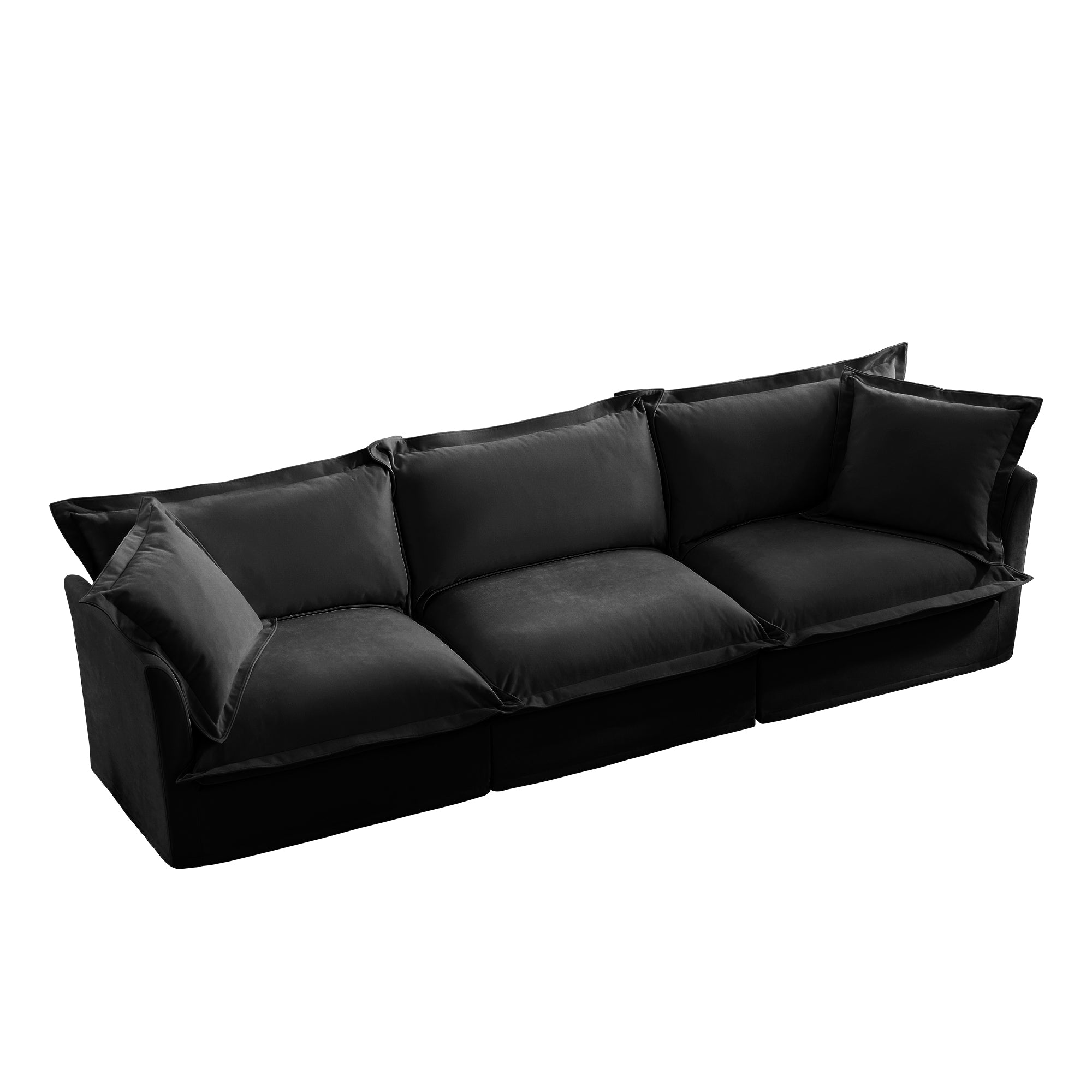Slipcovered Sofa Couch, Modern 3 Seater Sofa with Suppleness Armrests, Chenille Fleece Deep Seat Sofa with Soft Multiple Big Pillows, Comfy Couch for Living Room, Apartment,Chenille Fabric, Black