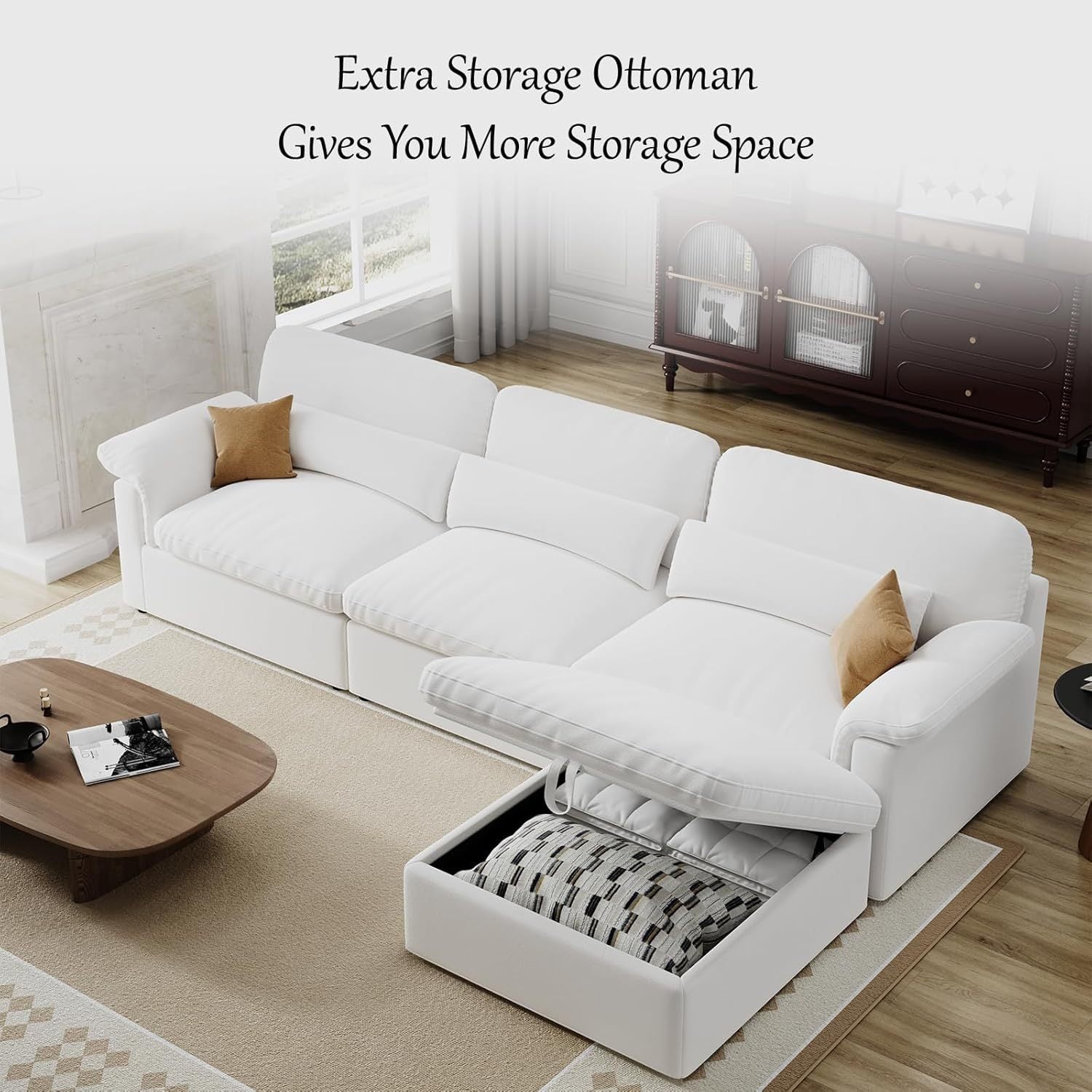 Cloud Sectional Sofa, Down-Filled Sofa, Living Room Modular Sofa, Minimalist Modern Style, Removable & Washable Sofa Cover, Chenille Fabric, Storage Function