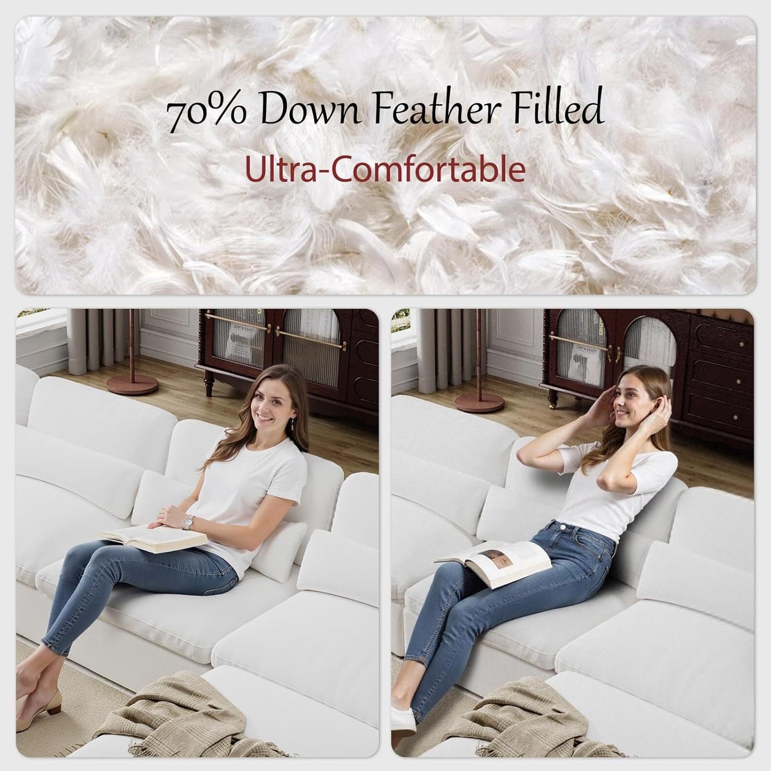 Cloud Sectional Sofa, Down-Filled Sofa, Living Room Modular Sofa, Minimalist Modern Style, Removable & Washable Sofa Cover, Chenille Fabric, Storage Function