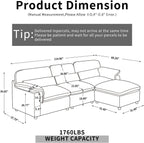 Cloud Sectional Sofa, Down-Filled Sofa, Living Room Modular Sofa, Minimalist Modern Style, Removable & Washable Sofa Cover, Chenille Fabric, Storage Function