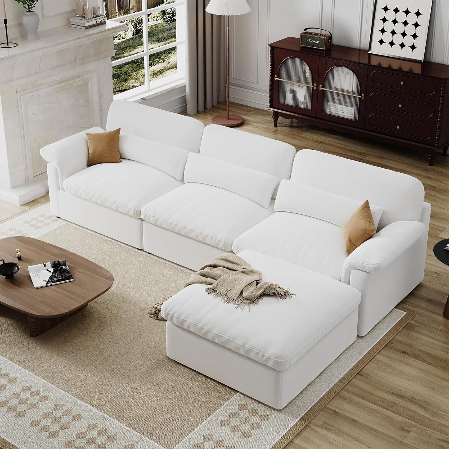 Cloud Sectional Sofa, Down-Filled Sofa, Living Room Modular Sofa, Minimalist Modern Style, Removable & Washable Sofa Cover, Chenille Fabric, Storage Function