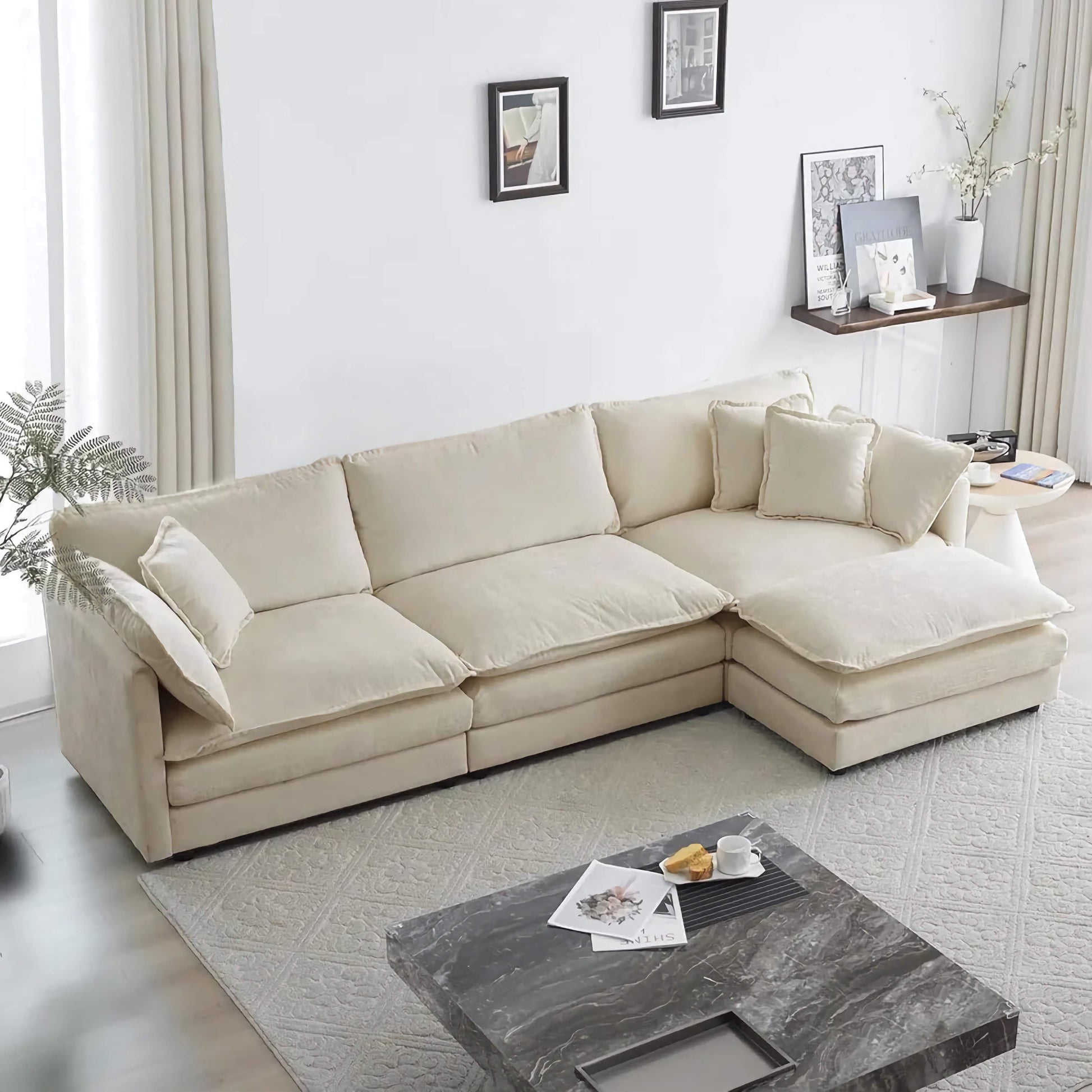 Minimalist Modern Deep Seat Sectional Sofa with Ottoman – Sleek, Modular Design for Contemporary Spaces