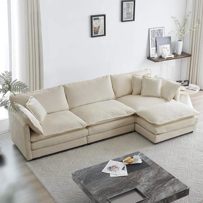 Minimalist Modern Deep Seat Sectional Sofa with Ottoman – Sleek, Modular Design for Contemporary Spaces