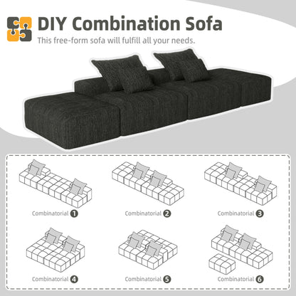 Modern Oversized Modular Sectional Sofa with 2 Ottoman and 2 seat,Sparkling Chenille Fabric Soft Cushion Sofa with 4 Pillows,4 PCS DIY Combination Tufted Sofa,No Assembly Required,BLACK