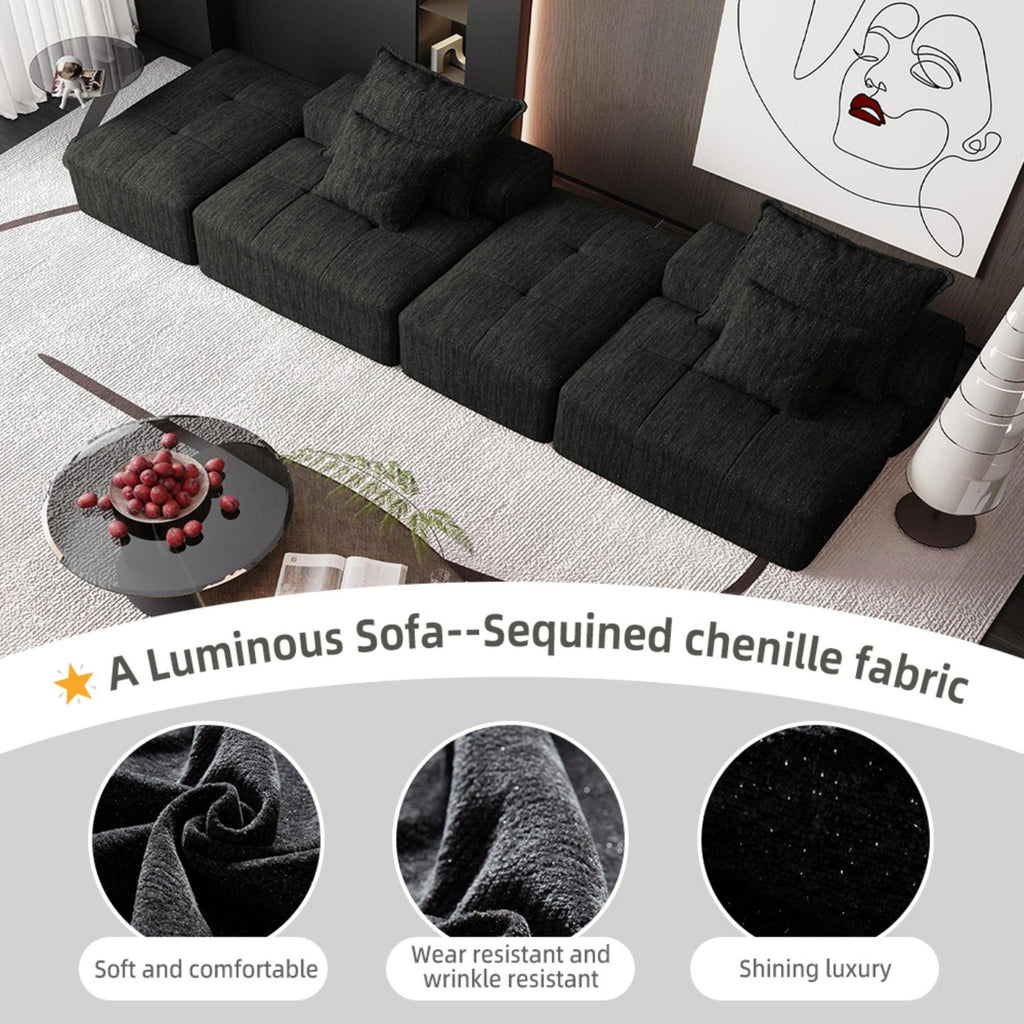 Modern Chenille Modular Sectional Sofa with Ottomans.